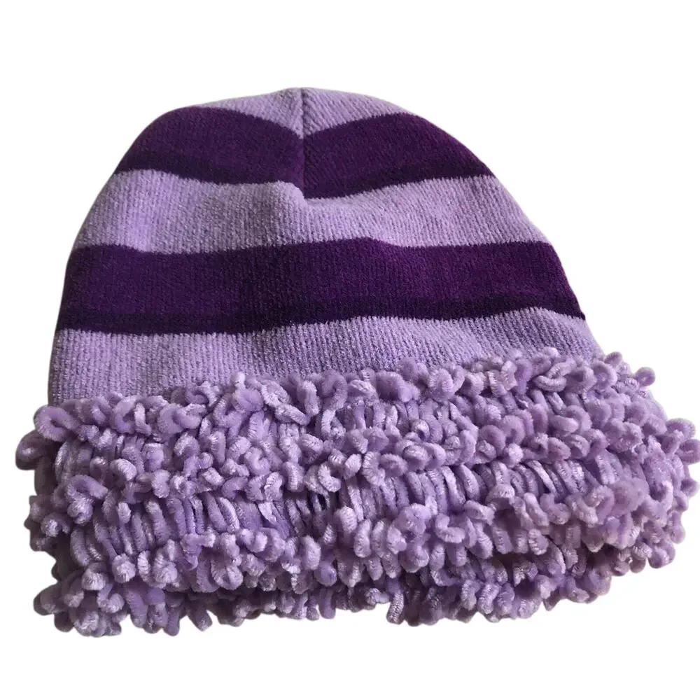 Beanie Purple Lavender Striped Chenille Kids Sock Hat Cap